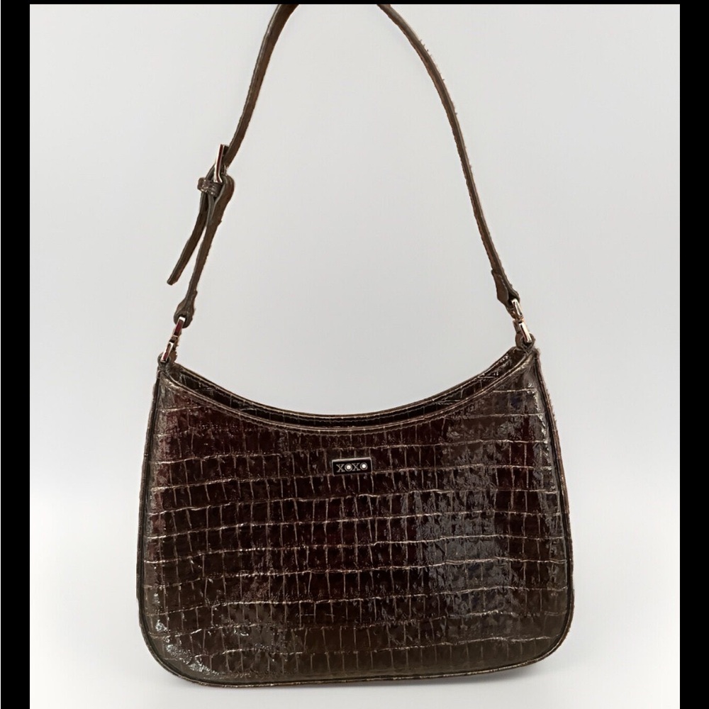 XOXO Vintage Brown Embossed Croc Pattern Purse Shoulder Bag GLOSSY
